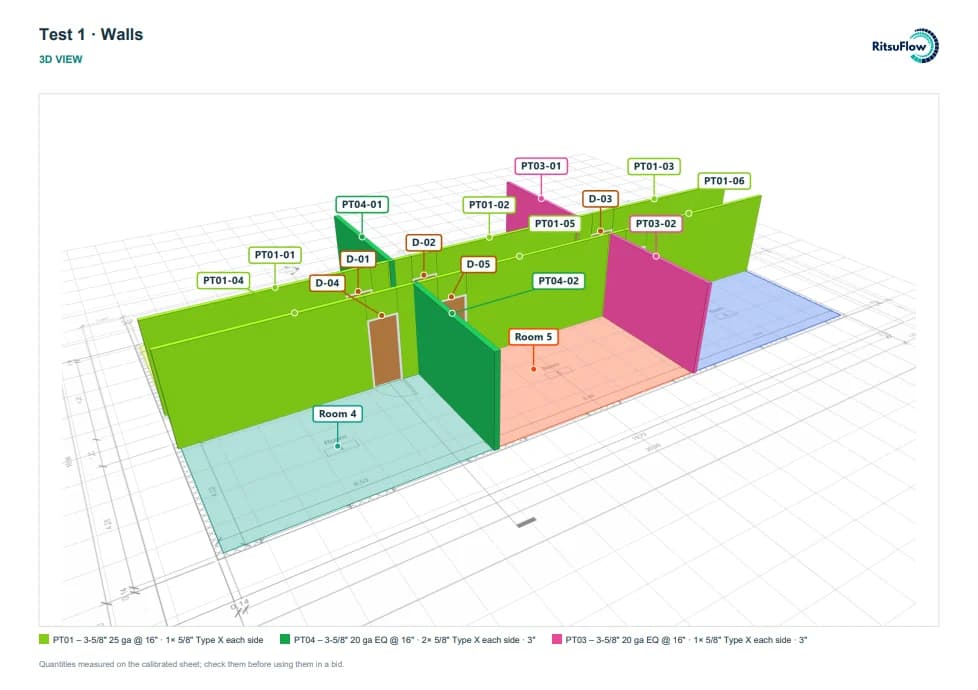 RitsuScope 3D view of the walls, tagged by type, as printed to PDF.