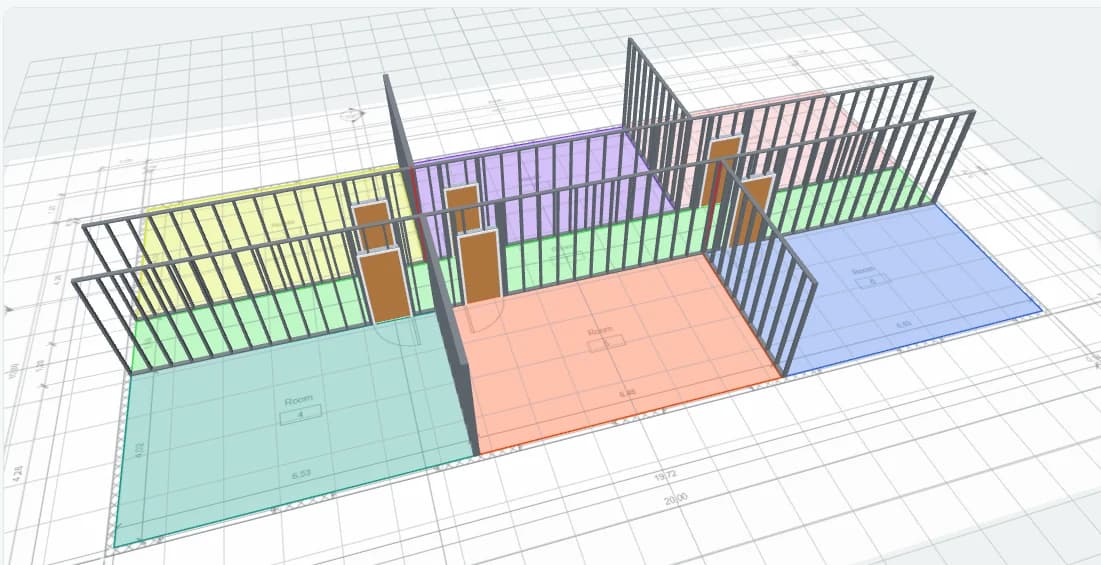 RitsuScope 3D framing view with studs, openings and rooms.